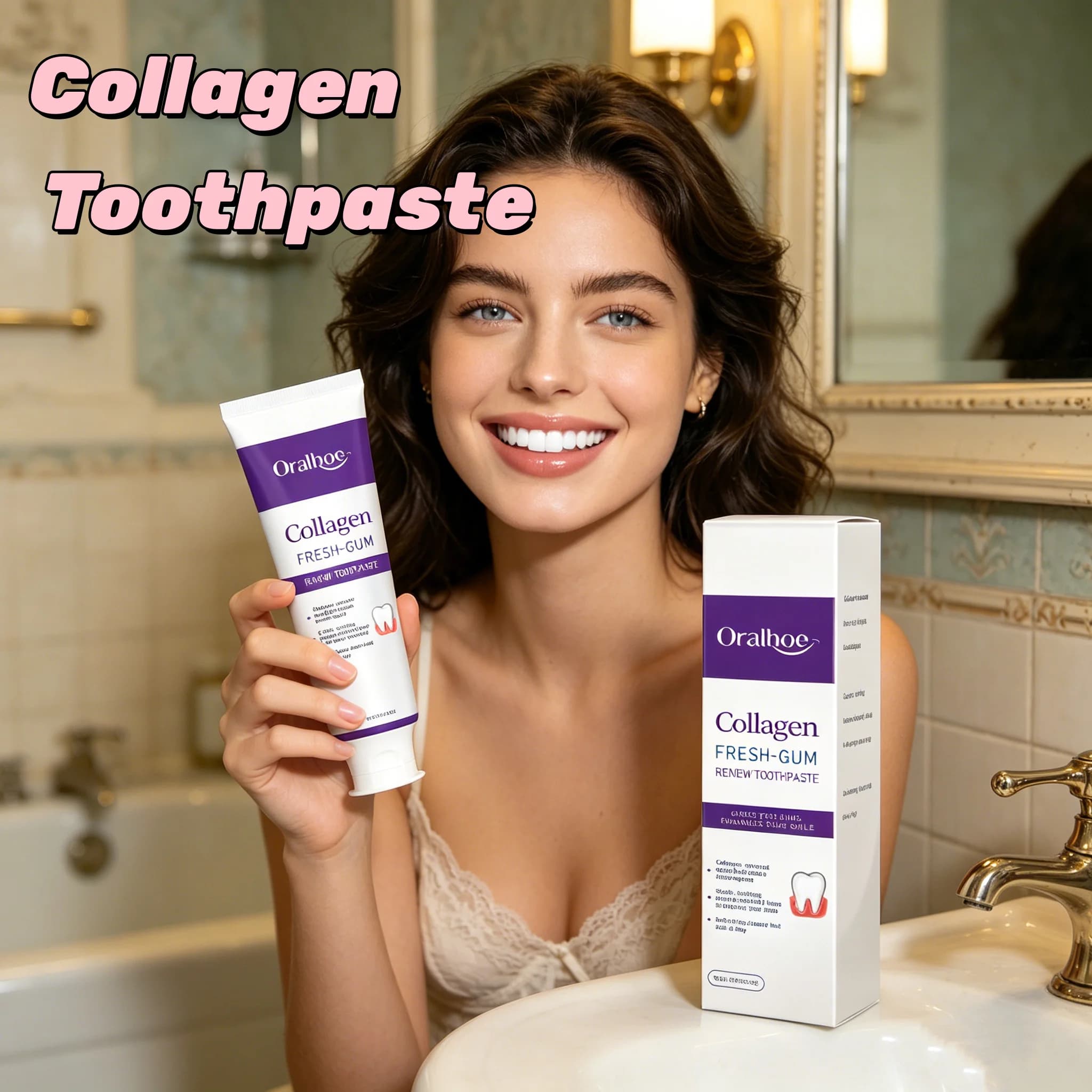 Dentifricio al Collagene ORALHOE, Migliora l'Ingiallimento dei Denti, Rimuove la Placca Dentale, Alito Fresco, Elimina l'Alito Cattivo, Sbiancante per Denti