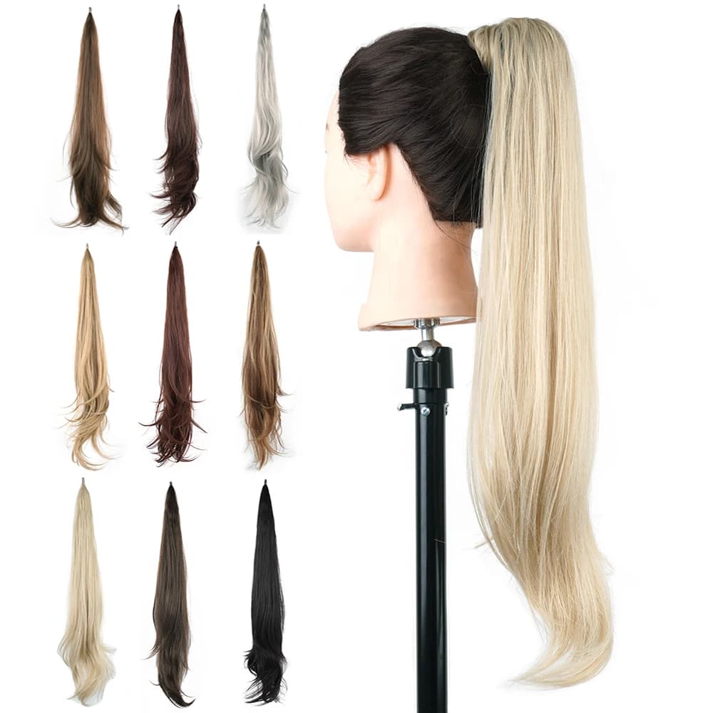 Soowee Coda di Cavallo Lunga Stratificata, Estensione di Capelli Sintetici Biondi, Coda di Cavallo Flessibile, Accessori per Capelli