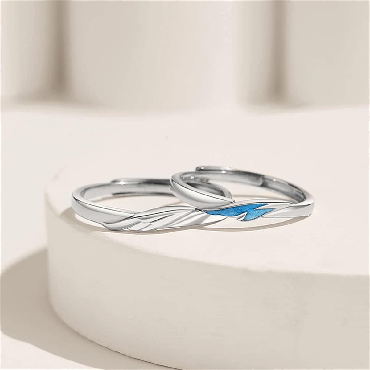 New Design Sense Blue Series Fashion Water and Land Journey Blue Jewelry Personality Water Wave Opening Couple Ring Trend