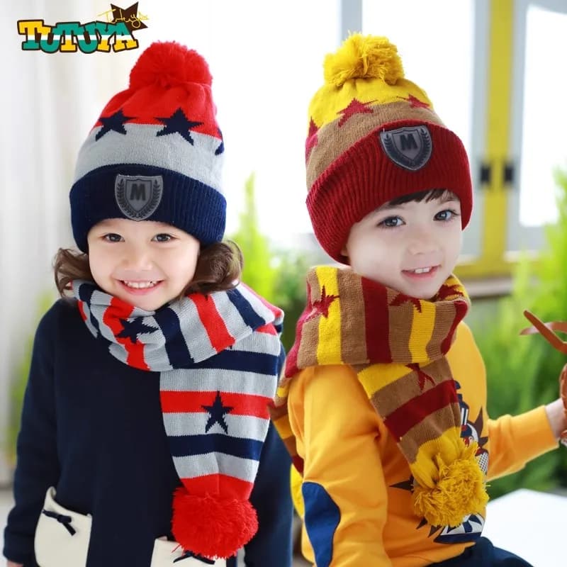 1-3 anni Bambini Caldo Cappello Lavorato A Maglia E Sciarpa Set Bambini Autunno Inverno Cappello Morbido Berretto Lavorato A Maglia Cofano Infantile Cappello Per Le Ragazze Dei Ragazzi