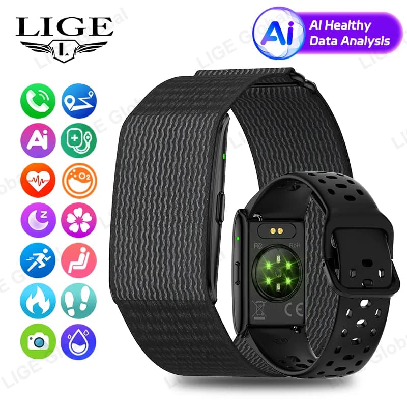 LIGE without sports screen smart bracelet reminder called AI heart rate healthy blood pressure monitor GPS track man Smartwatch