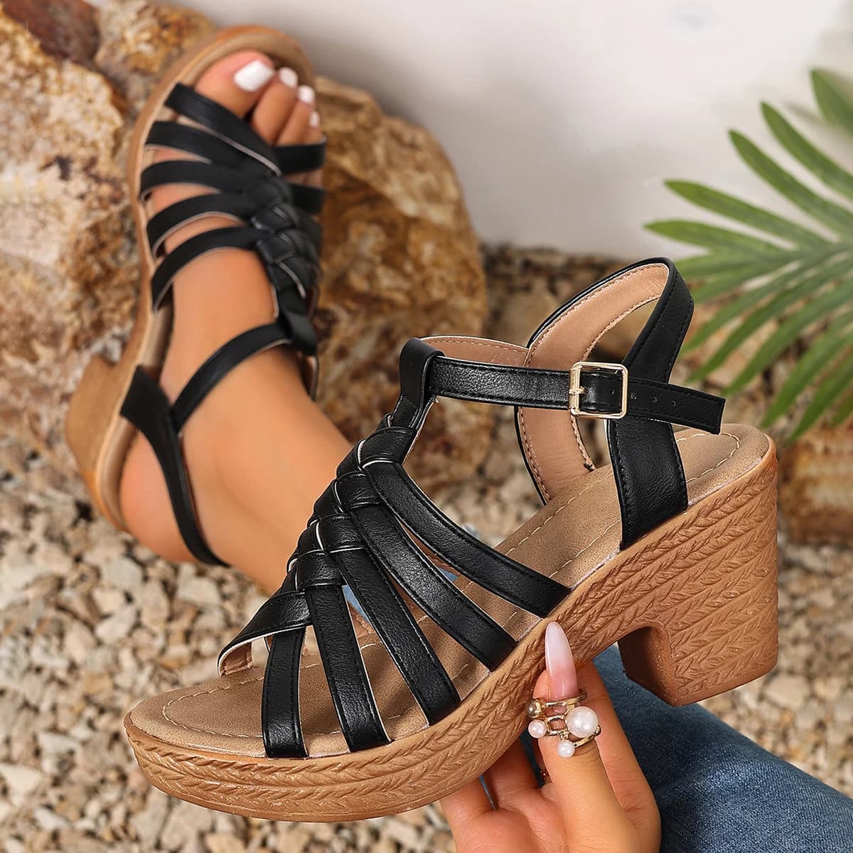 Sandali Donna 2026 Nuovi con Cinturini Intrecciati Tacco Grosso Sandali Estivi con Fibbia alla Caviglia Scarpe Romane con Tacco Alto Donna Scarpe con Plateau a Punta Aperta