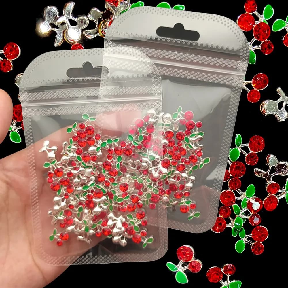20 pz/borsa Ciliegia Aolly Pendenti E Ciondoli Per Unghie Rosso/Rosa Strass Ciliegia Unghie artistiche Gemme di Cristallo Metallo Lucido Zircone Ciliegia Unghie artistiche Decor & Y