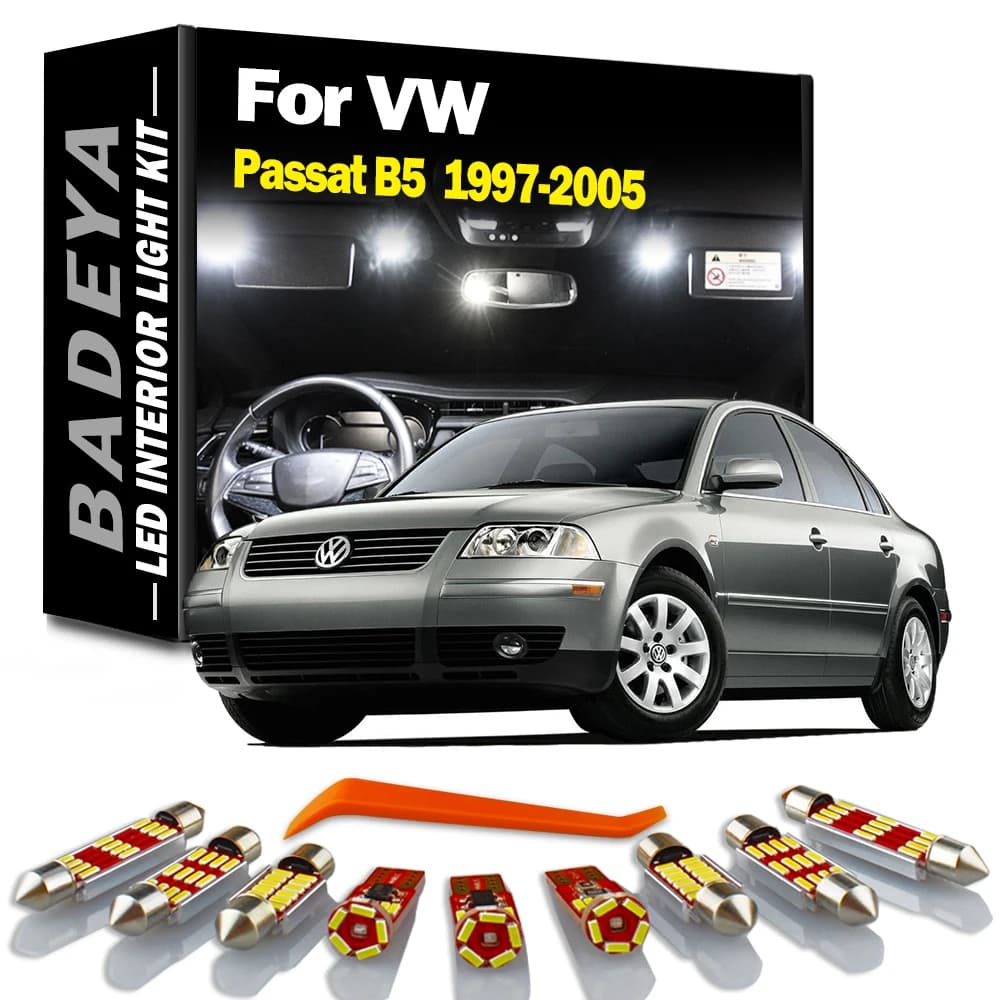 BADEYA 11 Pz Lettura Interna Mappa Cupola Tronco Luce Kit Per VW Passat B5 1997-2001 2002 2003 2004 2005 Visiera Parasole Lampada LED Lampadine