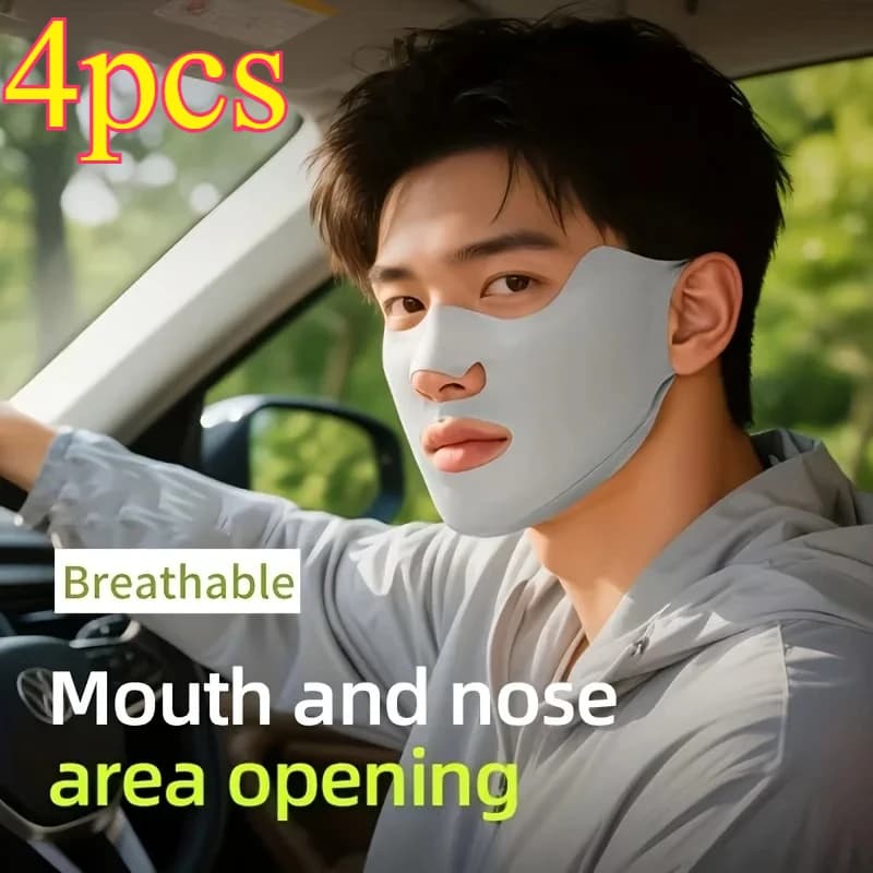 4pcs Summer Ice Silk Face Mask, Unisex Thin Quick Dry Breathable Headscarf with Eye Nose Mouth Openings, UV Protection