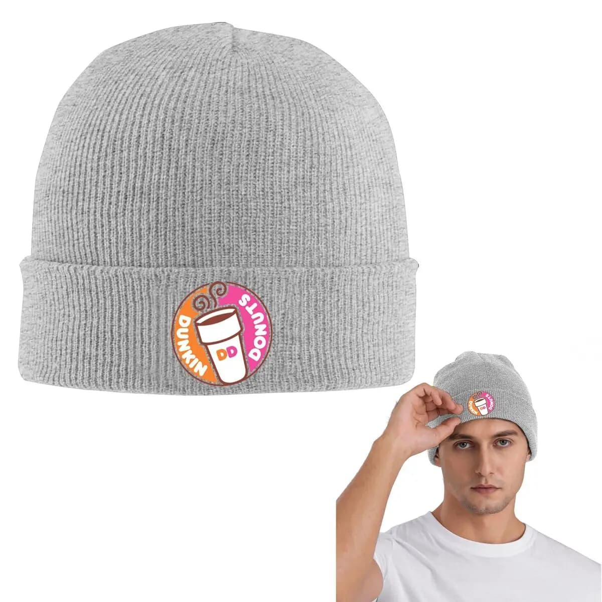 Dunkin Donuts Logo Warm Knitted Cap Hip Hop Bonnet Hat Autumn Winter Outdoor Beanies Hats for Men Women Adult