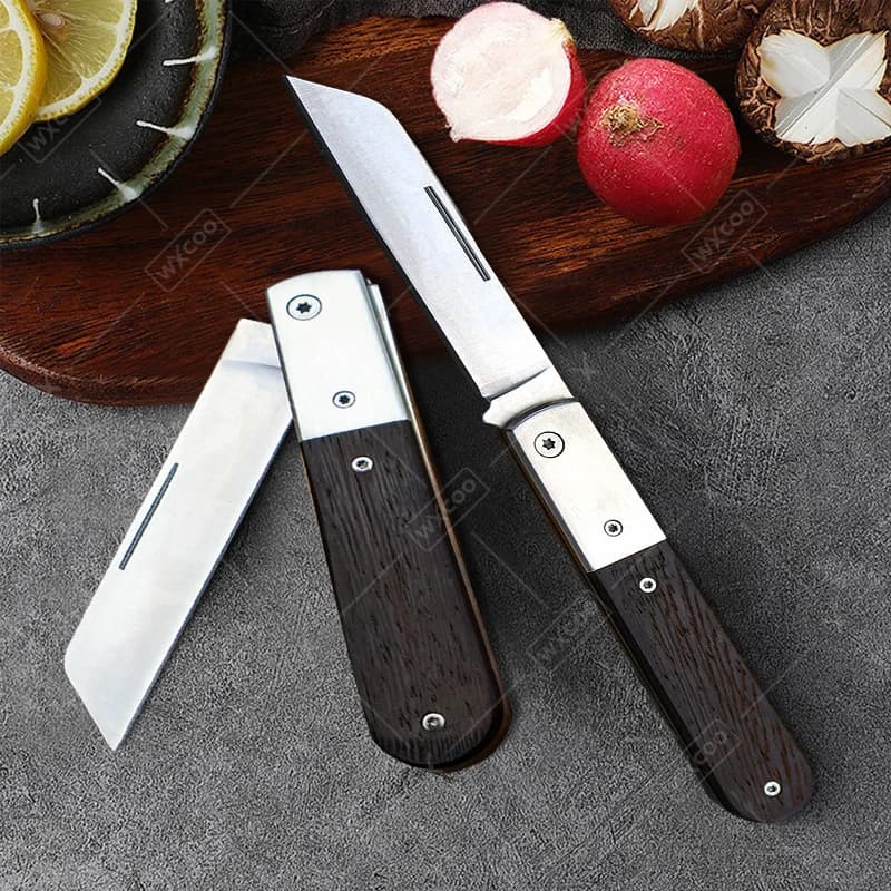 Coltello per sbucciare frutta in acciaio inossidabile per cucina Coltello da macellaio per taglio carne Coltello da frutta pieghevole Manico in legno Accessori da cucina
