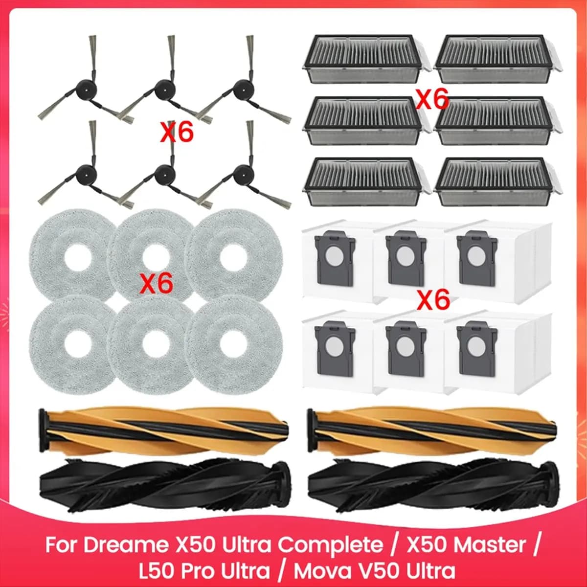 A50T-For X50 Ultra Complete/X50 Master/L50 Pro Ultra/ V50 Ultra Spare Parts Brush HEPA Filters Mop Pads Dust Bags