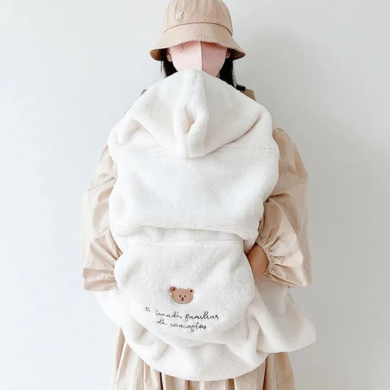 Bear Embroidery Baby Stroller Windproof Blanket Warm Blanket Going Out Portable Strap Blanket