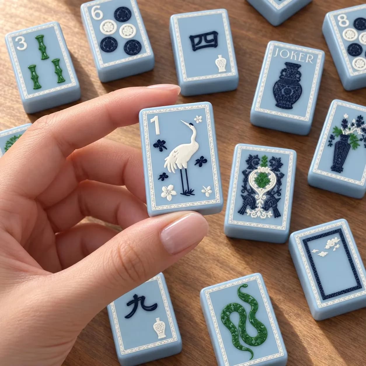 Blue & White Porcelain American Mahjong Set **Original Design** 160Pcs Acrylic Tile 36mm Christmas Party Game Gift