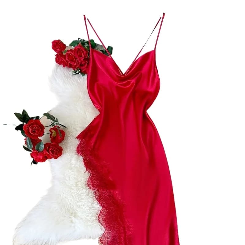 Sexy Lace Patchwork Pajamas Comfortable And Casual Long And Comfortable Women's Nightgown