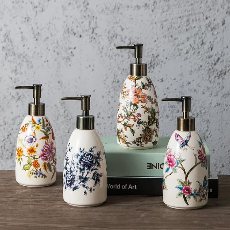 300ML Vintage Ceramic Lotion Bottle Creative Flower Soap Dispenser Household Shampoo Shower Gel Makeup Remover Storage Bottle