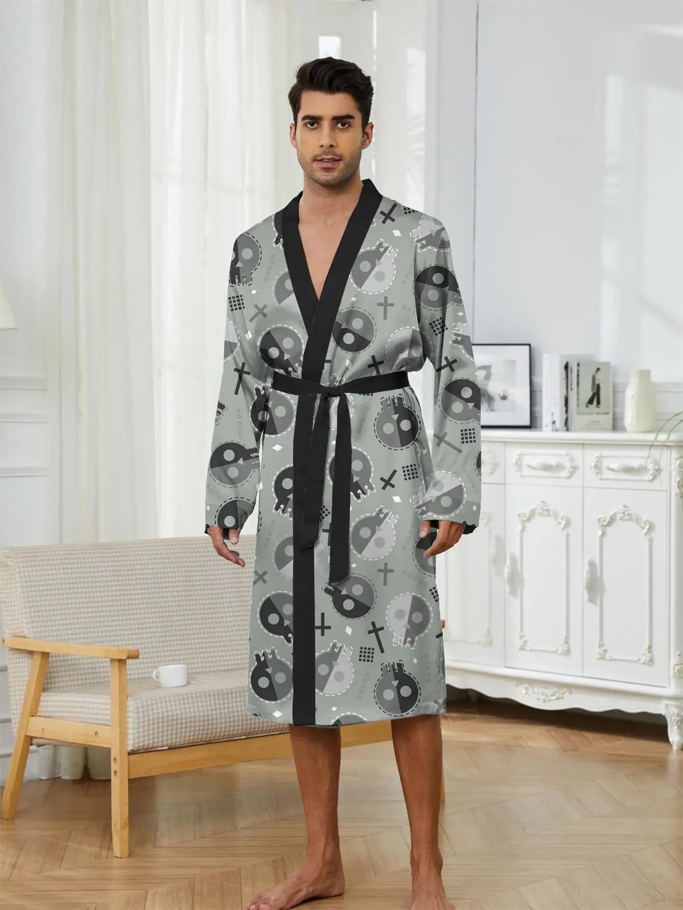 1pcs Men's Robes 2026 Spring/Summer bath robe Funny pajamas 3D Printed Breathable Bathrobe robe Graphic Sleepwear