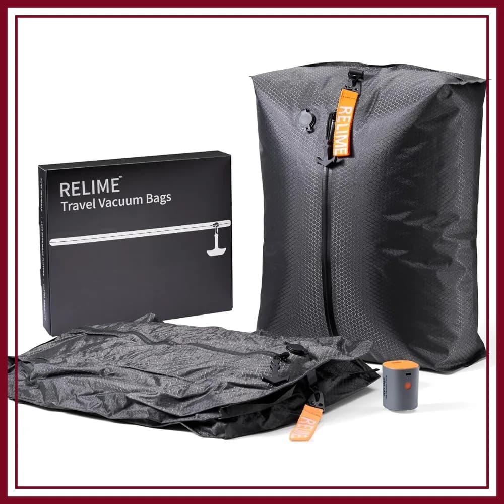 Sacchetti Sottovuoto per Valigie da Viaggio con Pompa Wireless, Cubi di Compressione per Vestiti, 2 Pezzi + Pompa