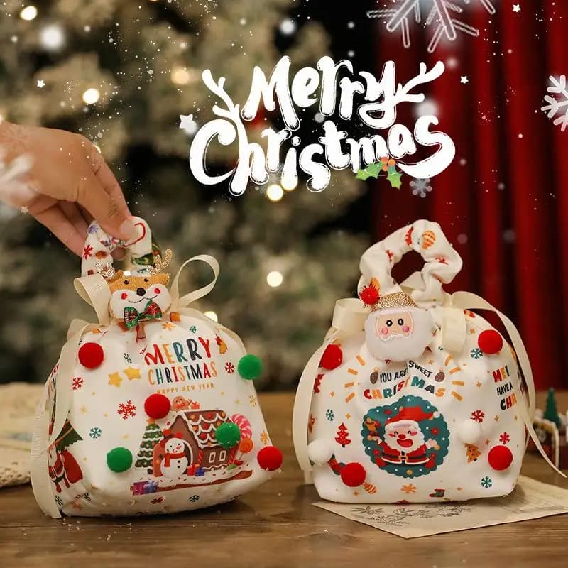 Borsa regalo di Natale Simpatico pupazzo di neve Alce Babbo Natale Borsa portaoggetti in tessuto per mele Borsa per caramelle per bambini di Capodanno Decorazioni natalizie