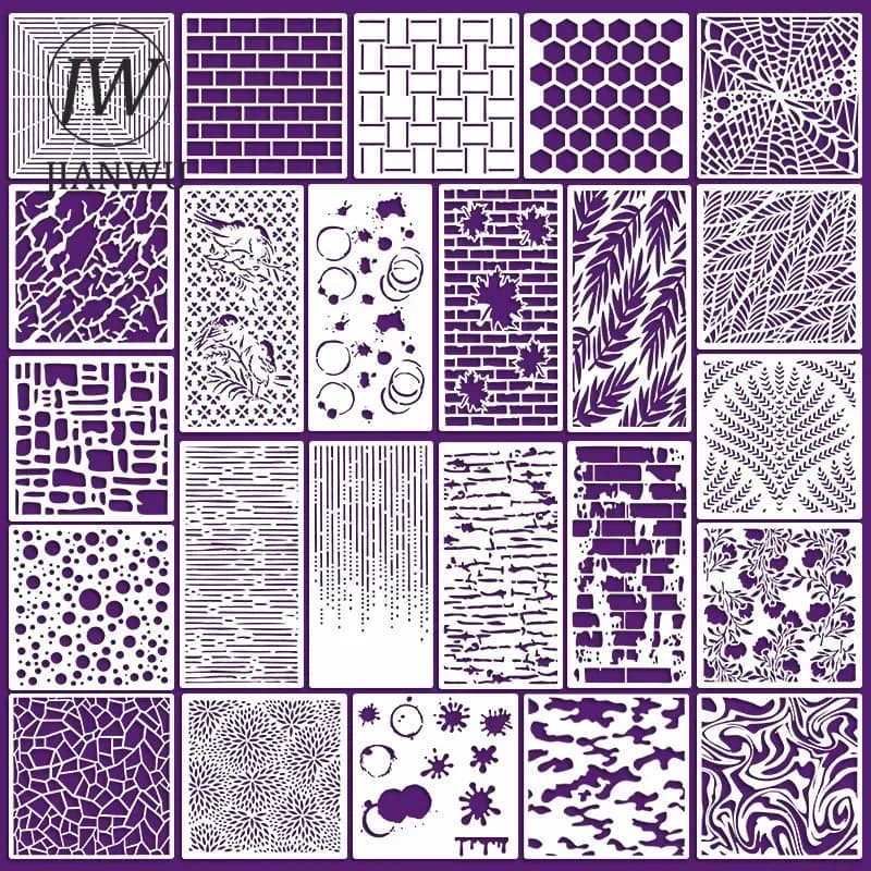JIANWU 24 Pcs/set Vintage Hollow Texture Theme Material Painting Template Stamp Creative DIY Student Supplies Stationery