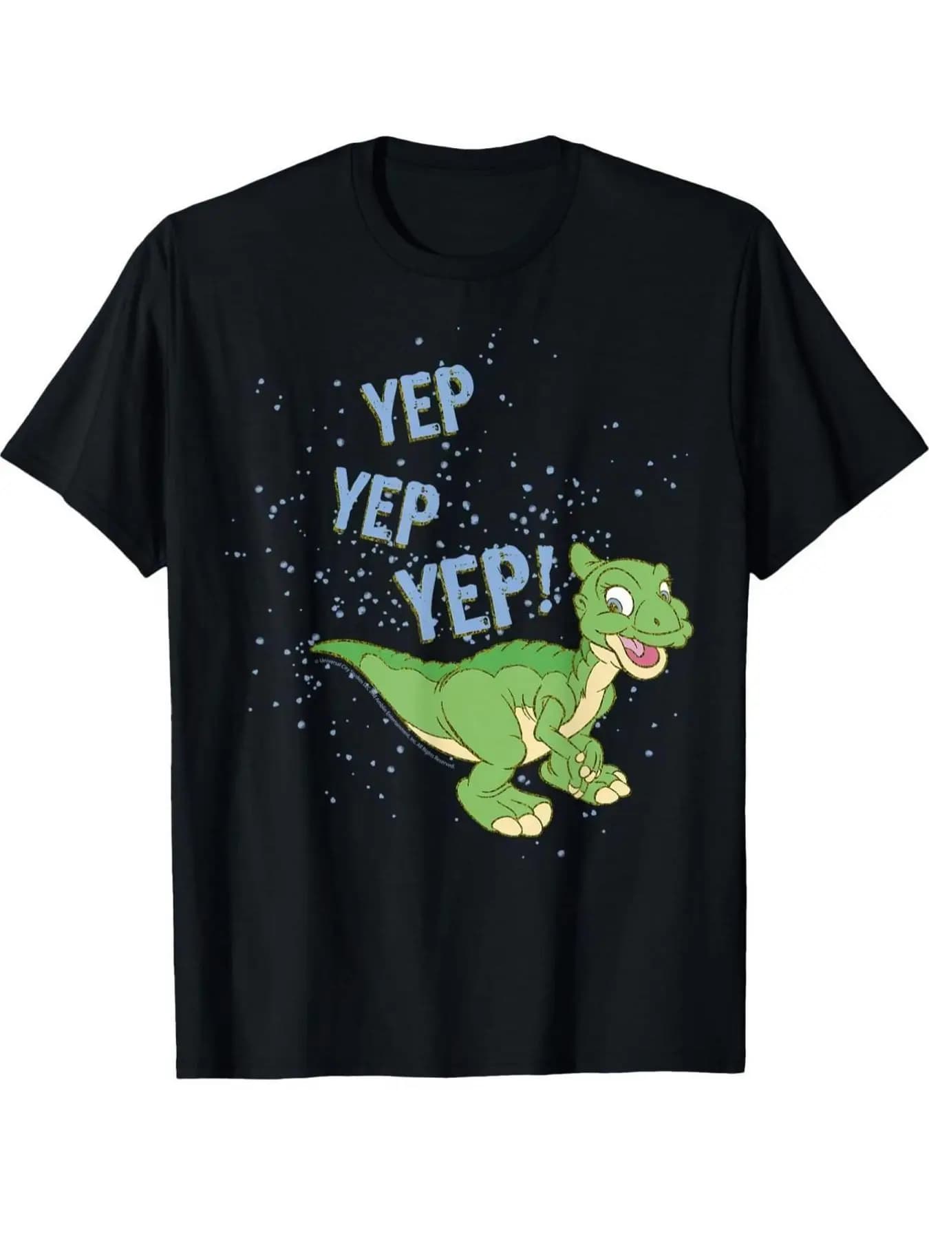 Men's Plus Size Black T-Shirt with Fun Cartoon Green Dinosaur Pattern - Summer Casual Wear with Playful Font and Shiny Star Embellishments