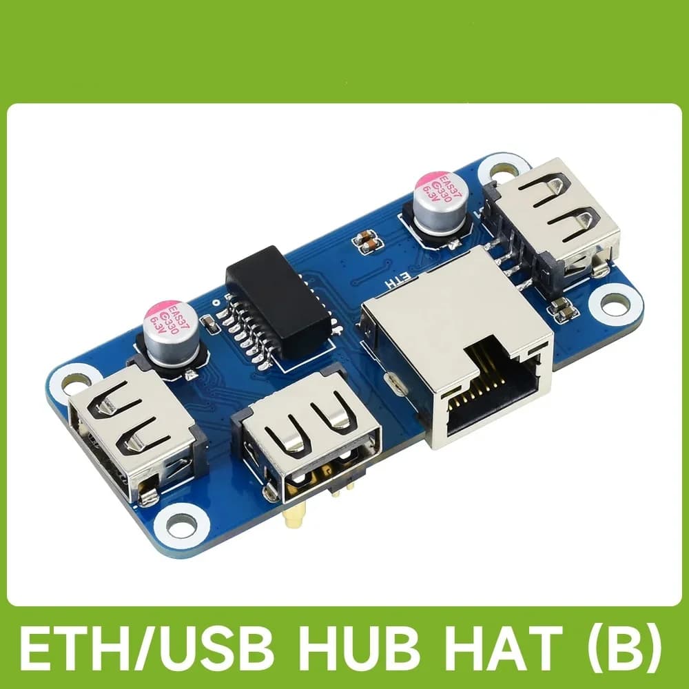 Waveshare Ethernet / USB HUB HAT (B) for Raspberry Pi 5/4B/3B, 1x RJ45 Ethernet Port, for Raspberry Pi 5/4B/3B/Pi Zero/Zero W