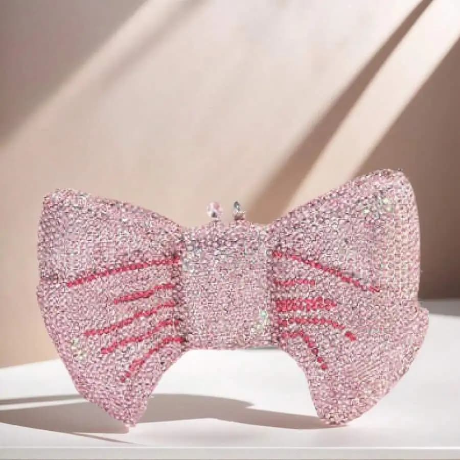 Ladies Luxury Bowknot Shaped Evening Bag Crystal Clutch Purse Sparkling Rhinestones Handbag