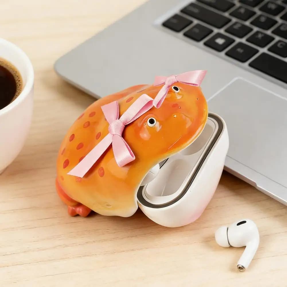 Wireless Rana Shaped Hearing Aid Case with Flake for Airpods 1/2/3/4 Pro, Protective Wireless Bluetooth Charging Case