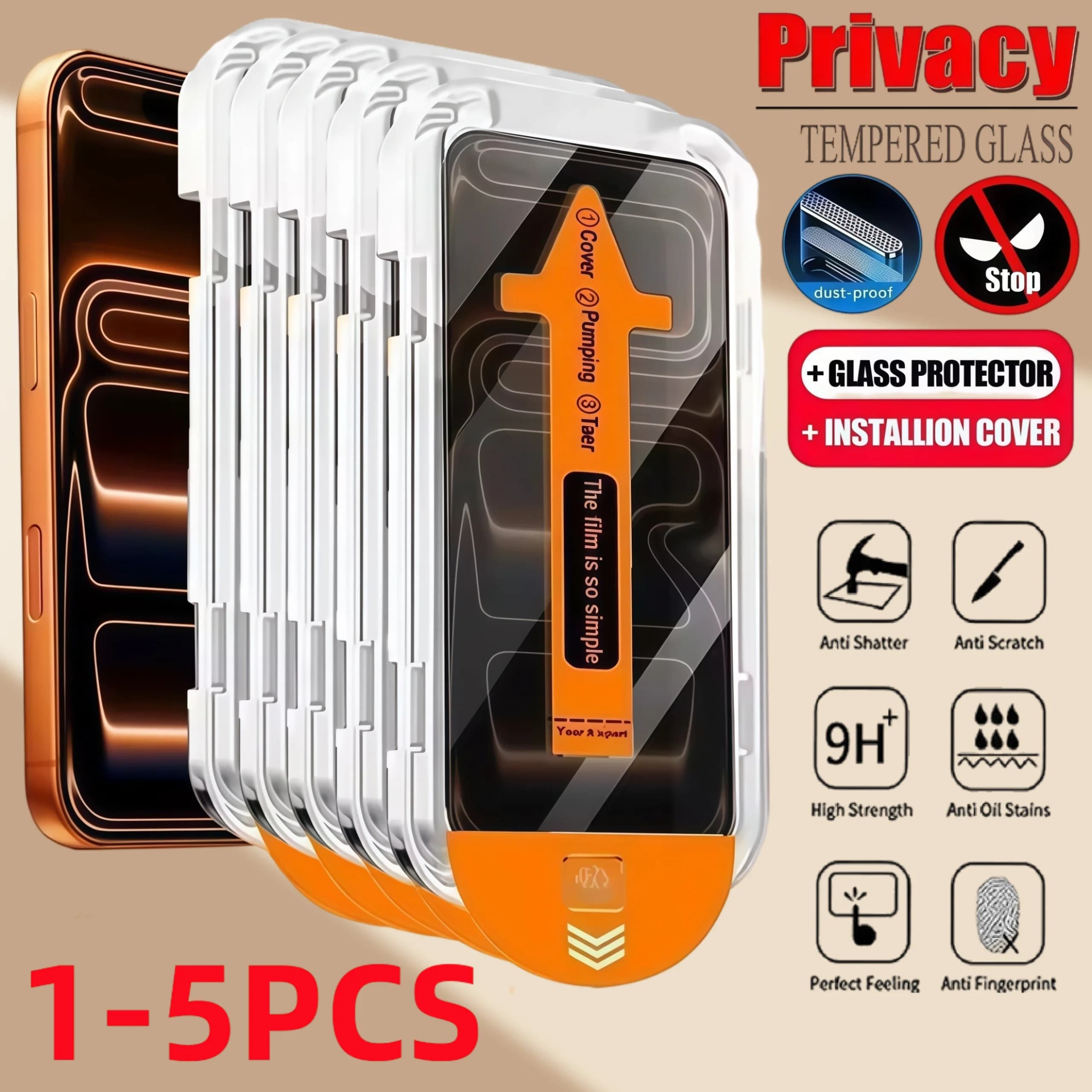 1-5PCS Installazione senza polvere Privacy Vetro temperato per iPhone17 16 15 14 13 12 11 Pro Max XR XS Protezione schermo anti-spia