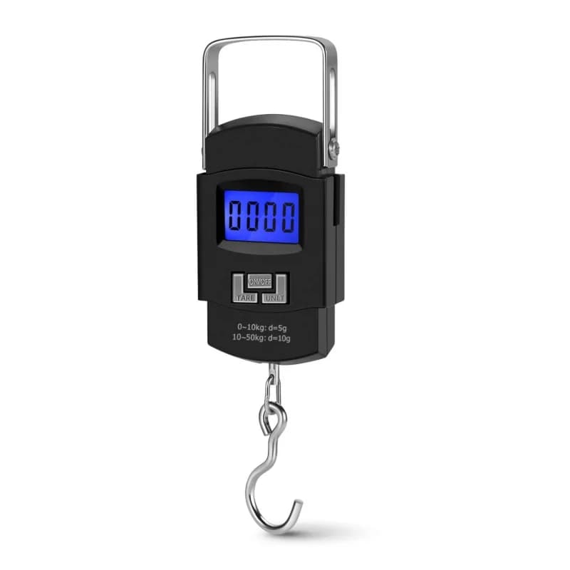 Bilancia Portatile per Bagagli e Pesatura Pesci da 50 kg/110 libbre, con Display LCD Retroilluminato Elettronico, Gancio in Acciaio Inossidabile, 2 Batterie AAA Incluse