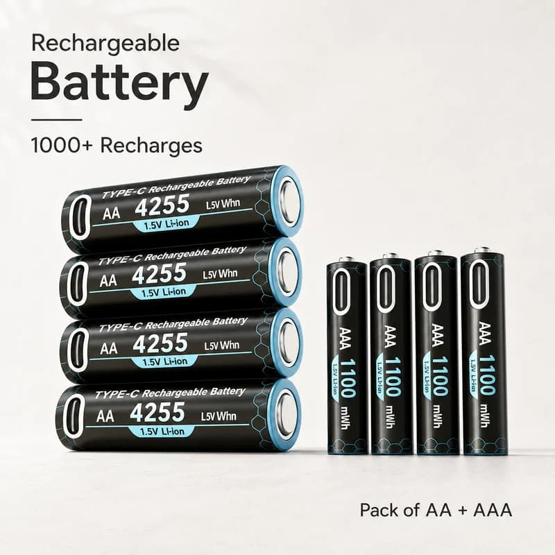 AA AAA 1.5V Lithium Rechargeable Batteries 4255mWh 1100mWh with Type-C USB Port Charging Cable For Remote Control Toys