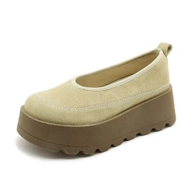 2025 nuova piattaforma in pelle scamosciata superficiale scarpe da donna in vera pelle mocassini primavera autunno donna moda concisa scarpe con tacco grosso donna
