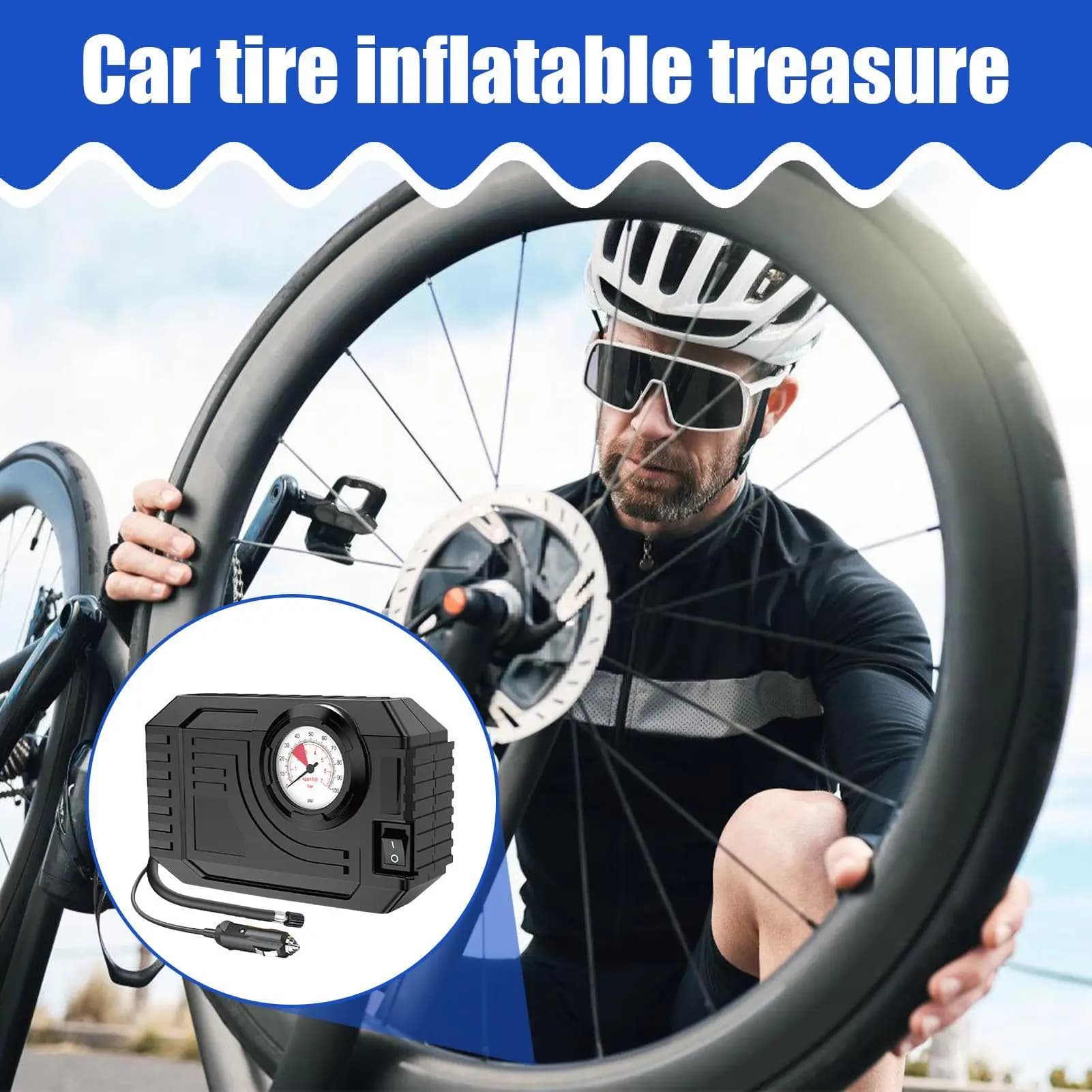 Compressore d'aria per auto Pompa d'aria per pneumatici senza fili 150PSI con luce a LED Pompa per bici a gonfiaggio rapido per materasso da moto all'aperto
