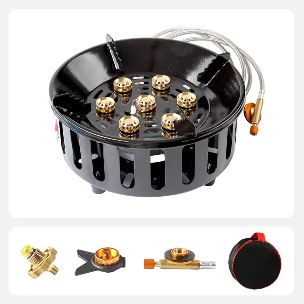 Portable 7-Core High-Power 19800W Camping Stove Windproof Gas Burner with Electronic Ignition for Outdoor Cooking