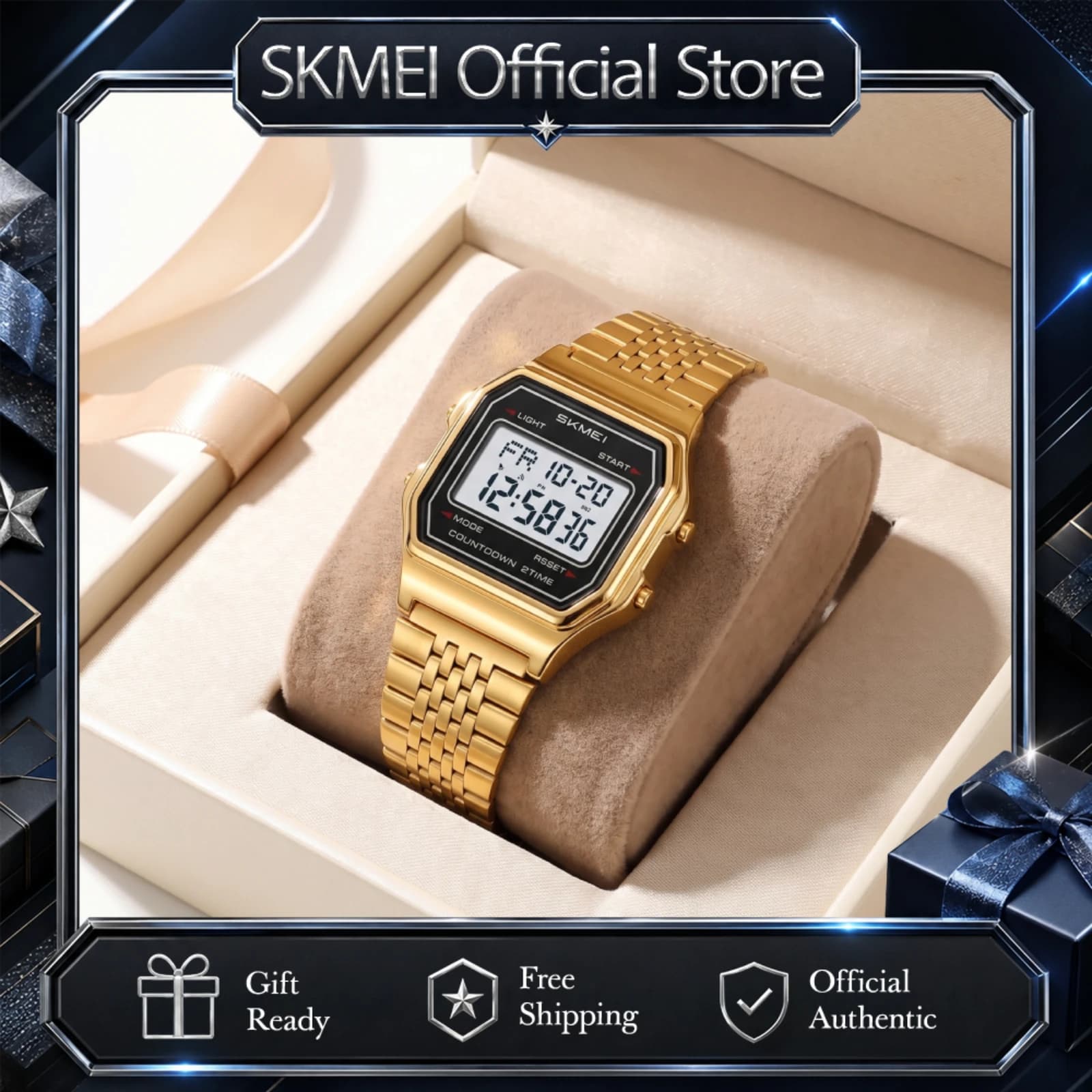 SKMEI 2465 Fashion Men Digital Watches Waterproof Male Luxury 2Time Wristwatch EL Backlight Alarm Clock Casual Office Week Date