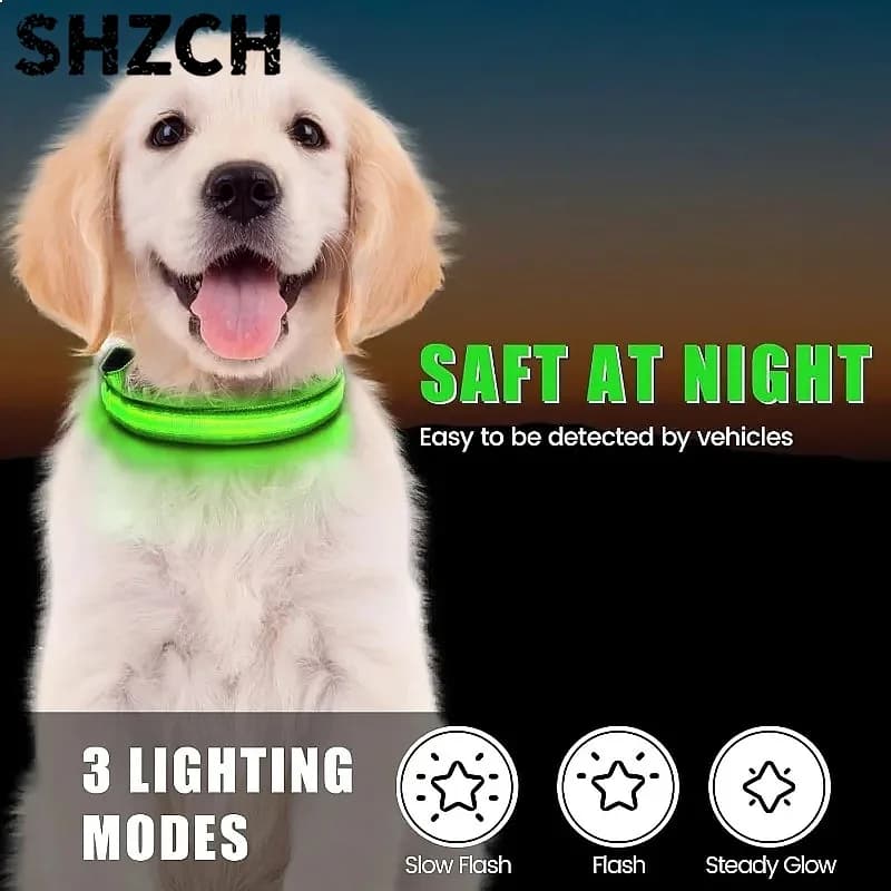Rechargeable LED Dog Collar Glow in Dark Reflective Strip AirTag Holder Waterproof Night