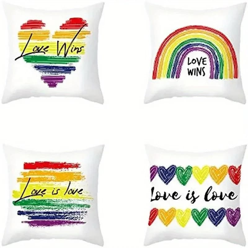 Colorful Love Symbols: Love Wins & Is Love Pattern Cushion Cover Suitable For Sofa Bedroom Car Pillow Cover