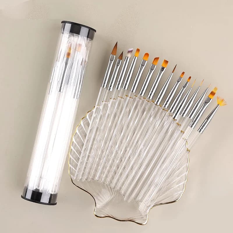 Set di pennelli per unghie in acrilico da 15 pezzi per il design di nail art, strumenti completi per frullatore a ventaglio punteggiato per rivestimento di pittura per manicure con smalto gel