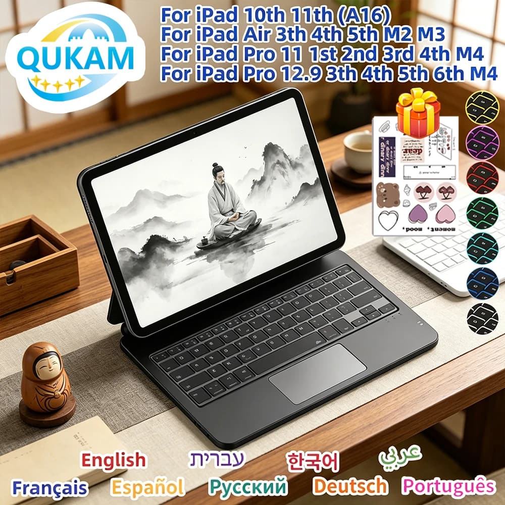 Nuova custodia ergonomiche Magic Keyboard per iPad 11a generazione A16, 10a generazione Air 4 5 6, Pro 11 13 M4 12.9 pollici, con retroilluminazione, trackpad e supporto magnetico.