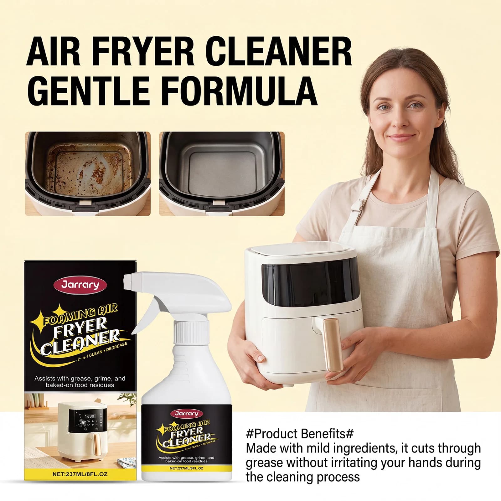 Air Fryer Cleaning Spray Heavy Duty Grease Remover Basket Interior Stain Oven Microwave Kitchen Household Degreasing Cleaner