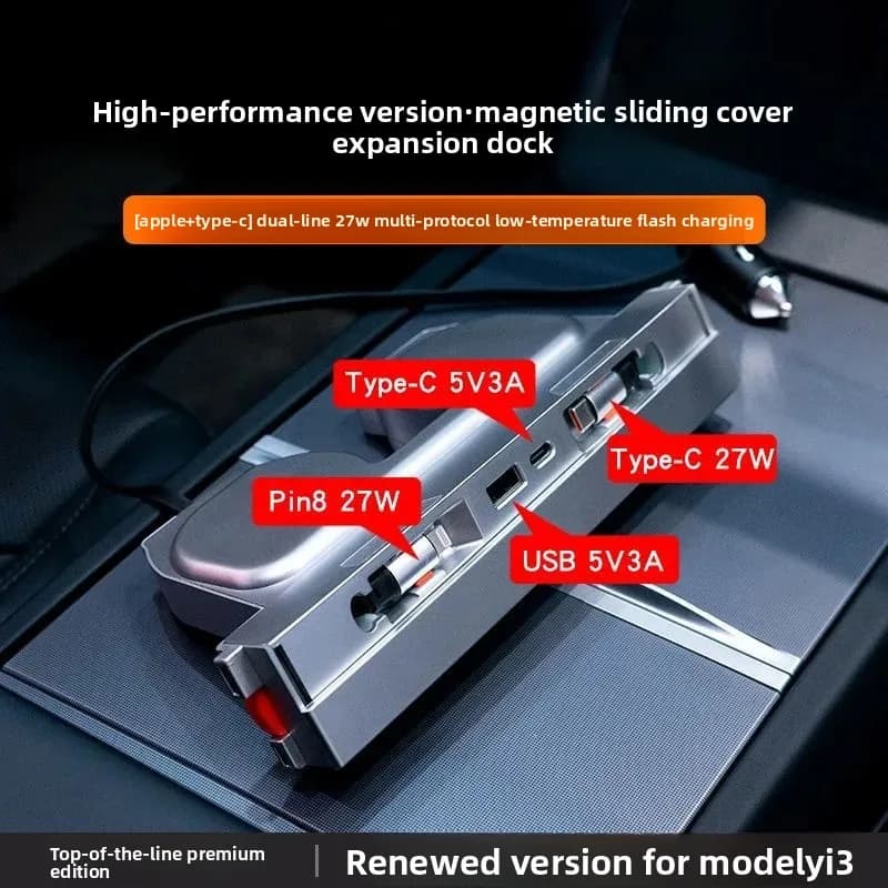 Hub USB per Espansione Console Centrale Compatibile con Tesla Model Y Refresh 2025 e Model 3, Adattatore di Ricarica per Auto