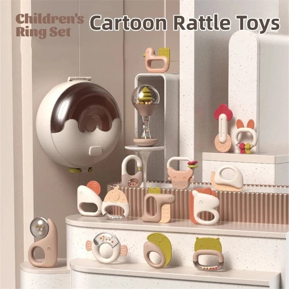 5/6 pezzi creativi in silicone cartone animato sonaglio giocattoli anello morbido design salute del bambino giocattoli massaggiagengive impugnatura antiscivolo senza BPA