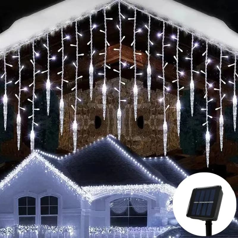 Tenda solare LED Luci della stringa del ghiacciolo Ghirlanda solare di Natale Droop Light Matrimonio Giardino Strada Illuminazione decorativa per esterni
