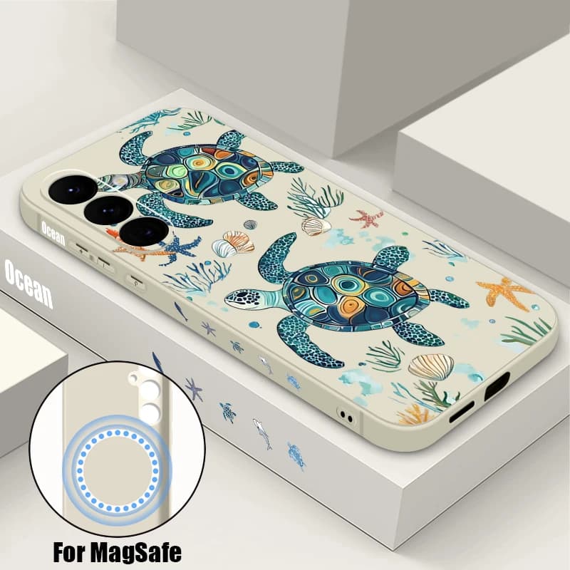 Custodia Magnetica per Telefono con Stampa Tartaruga Marina per Samsung Galaxy S26 S25 S24 Ultra S23 S24 S25 FE S22 Plus, Cover Morbida in TPU Compatibile con MagSafe