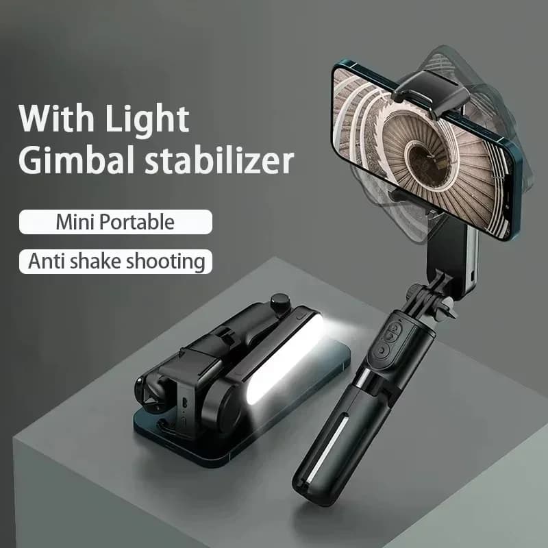 Supporto per selfie stick portatile con stabilizzatore gimbal, luce di riempimento regolabile, supporto per selfie, Bluetooth, per iPhone e Samsung