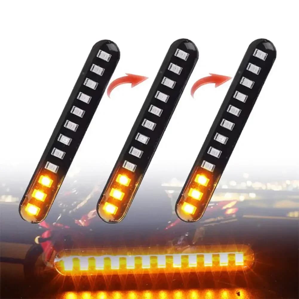 2 pz LED DRL Strisce Luce di marcia diurna Moto Luci di segnalazione Che scorre Gira Singal Giallo LED Impermeabile Luci diurna di guida 12 V 6 W