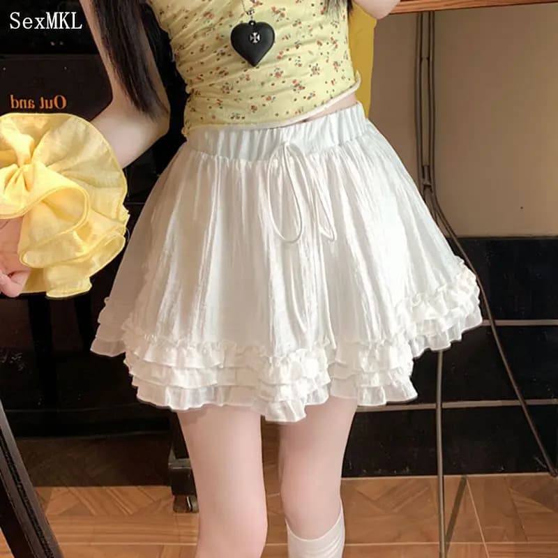 Mini gonne da ballo bianche estive da donna Casual moda coreana Y2k vestiti pantaloncini da donna dolci sottili gonna da tennis nera Kawaii
