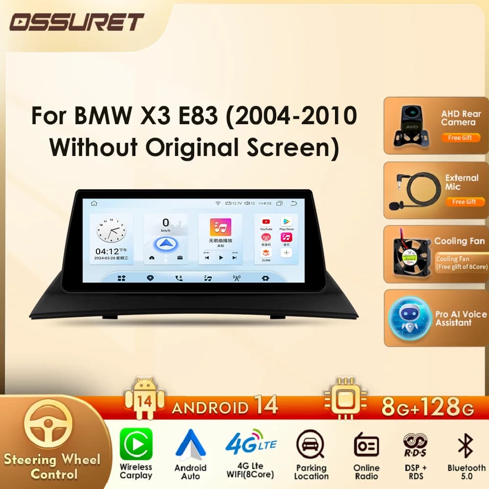Smart Car Systems Android 14 for BMW X3 E83 (2004-2010) without Original Screen Support TPMS Wireless Carplay Android Auto