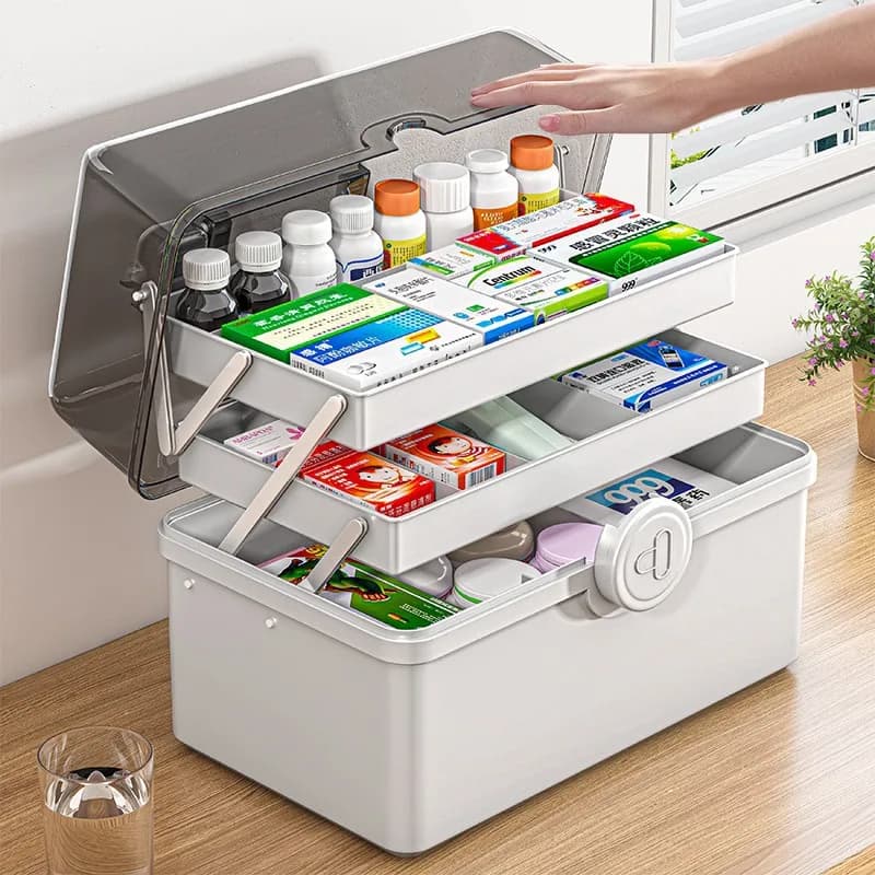 Portapillole portatile per medicinali di famiglia di grande capacità, portapillole portatile, kit di pronto soccorso, contenitore per farmacia di emergenza familiare