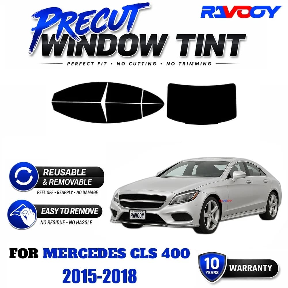 RAVOOY Precut Window Tint, Reusable Removable EPU Film, Custom Fit for Mercedes CLS 400 2015-2018, UV Heat Protection