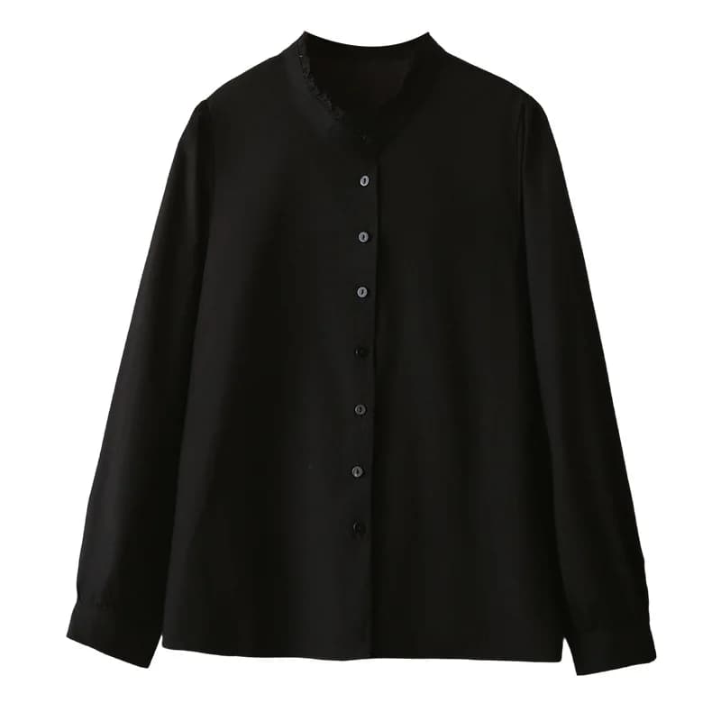 Camicette da donna XXXXL Fashion Plus Size Camicia in cotone a maniche lunghe con colletto a volant semplice ed elegante 2517