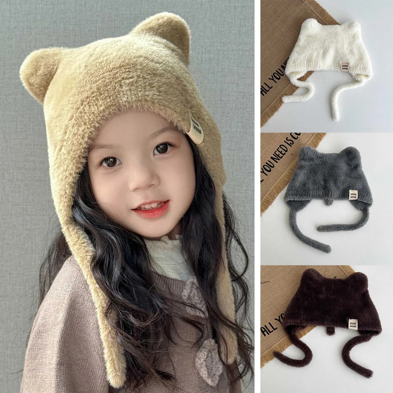 Cute Plush Ear Protection Hat For Baby Headgear Bonnet 1-5Year Boy Girl Winter Woolen Earmuffs Cap Thicken Warm Children Beanie