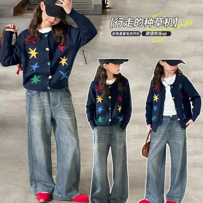 Giacca maglione moda coreana da ragazza Set cappotto casual Kawaii Cardigan versatile per bambini Vestiti Autunno Nuovo articolo Abbigliamento Pelliccia