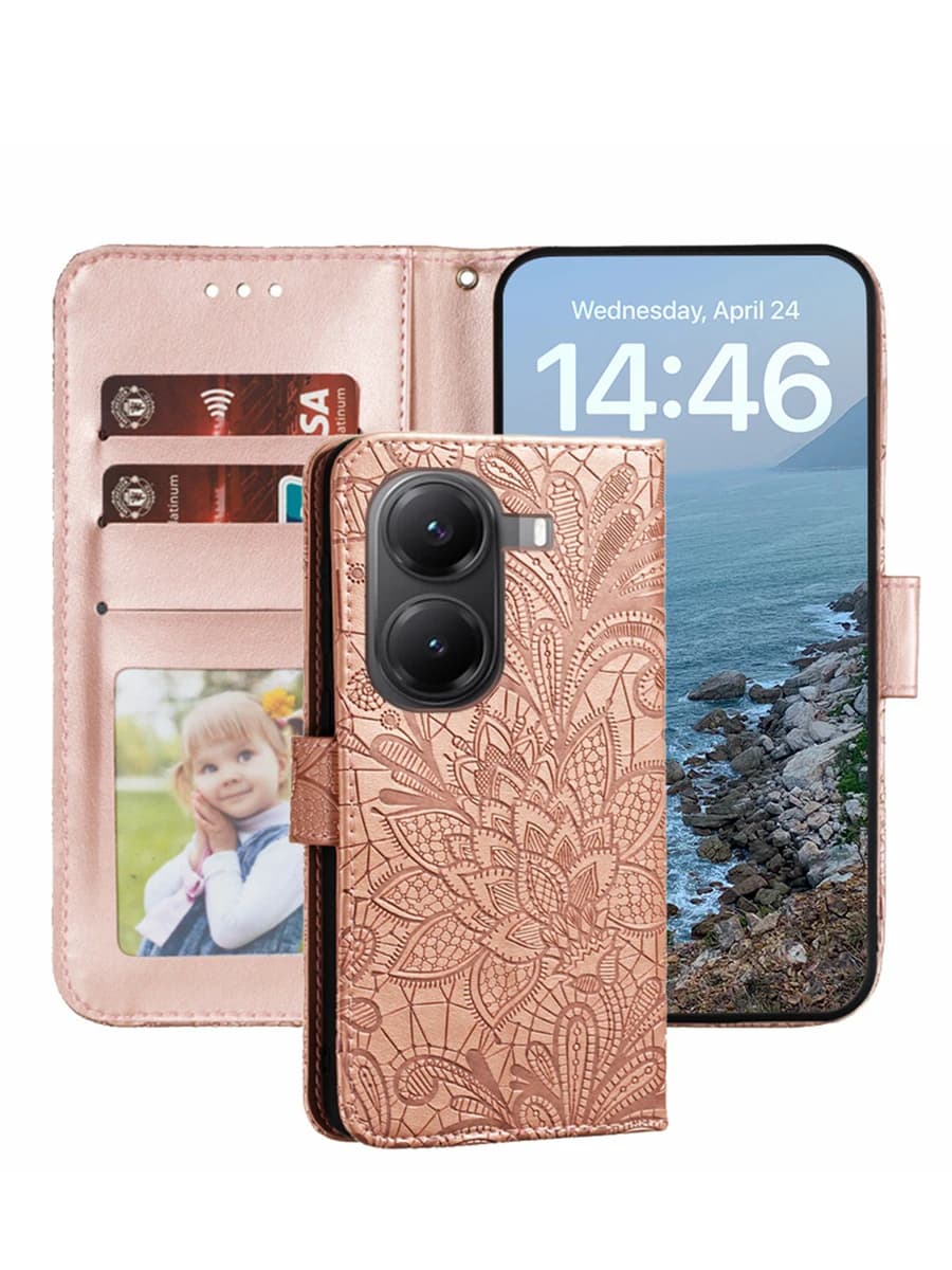 Custodia a libro per Poco X7 Pro F6 F7 Ultra M7 M6 X6 Pro M5S F5 X5 X3 NFC C65 C61 C50 C51 C55 fiore Portafoglio in pelle Slot per schede